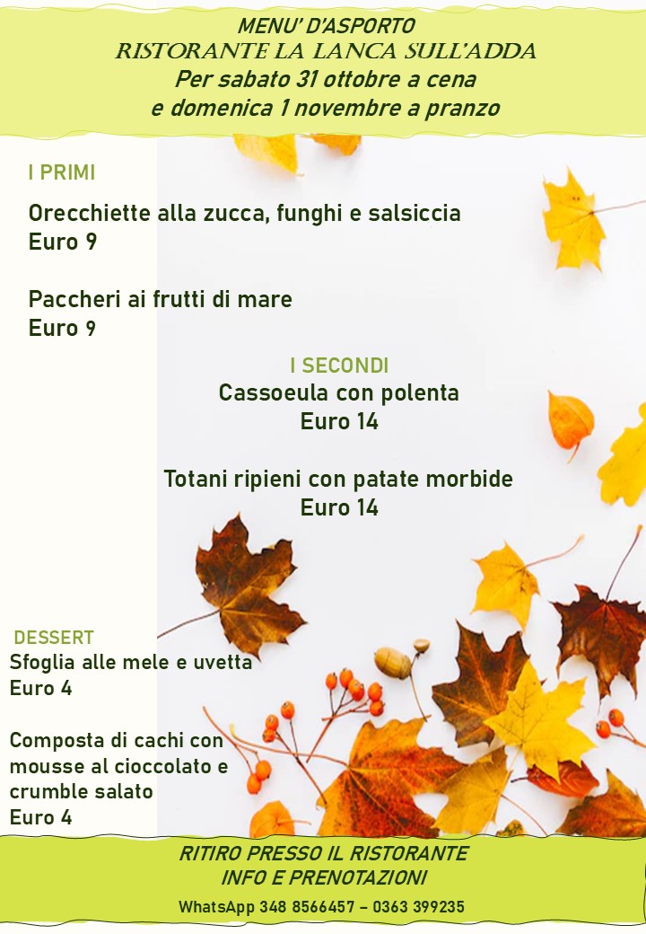 asporto 31 ott 1 nov 2026
